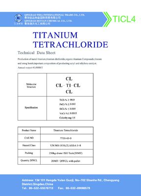 99,9% pacchetto industriale del carro armato di iso del tetracloruro TiCl4 CAS 7550-45-0 del titanio 250kg
